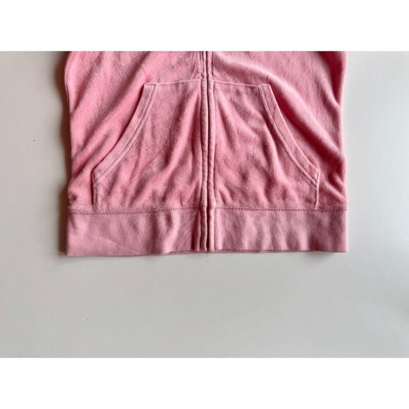 JUICY COUTURE Pink Cotton Velour Crystal Embellished Zip Up Hoodie, Size M - Picture 8 of 14